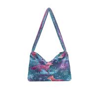 Sac à main fourre-tout en peluche pour femme, sac à main moelleux, sac à bandoulière pour l'hiver, origami, renard, texture géométrique en papier