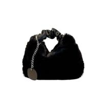 Sac à main fourre-tout en peluche solide avec fermeture éclair, sac Hobos décontracté chaîne, bandoulière simple for dames Pour Femmes(Black)