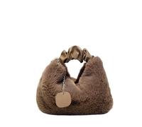 Sac à main fourre-tout en peluche solide avec fermeture éclair, sac Hobos décontracté chaîne, bandoulière simple for dames Pour Femmes(Brown)