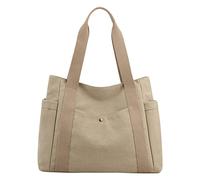 Sac à main fourre-tout en toile pour femme - Plusieurs poches - Style rétro décontracté - Avec poignée sur le dessus - Sac fourre-tout moyen pour femme, kaki, Taille unique