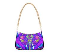 Sac à main fourre-tout psychédélique ethnique éléphant violet pour femme, sac à main esthétique, fermeture éclair, sac à main classique formel avec sangle de chaîne