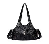 Sac à main grande capacité pour femme - Motif écossais - Couleur contrastée - Sac à bandoulière uni, Noir , 35 EU