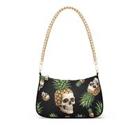 Sac à main Hobo à fermeture éclair avec sangle en chaîne Motif crânes ananas Noir/orange