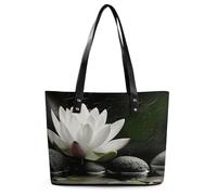 Sac à main hobo en cuir avec lotus et pierres zen noires, sac bandoulière tendance pour femme, idéal au quotidien et en voyage.