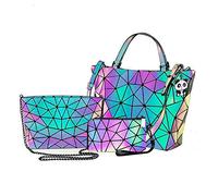 Sac à main holographique géométrique lumineux pour femme Chic élégant Couleur changeante Sac à bandoulière réfléchissant, Sac fourre-tout (ensemble de 3 pièces), Taille unique