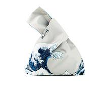 Sac à main imperméable tendance avec motif kimono japonais pour femme, sac à main fourre-tout, pochette à nœud, sac à main portable pour femme (vague)