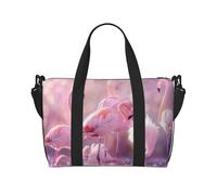Sac à main imprimé flamants roses, sac à bandoulière Oxford, sac à bandoulière décontracté, sac de week-end, sac de rangement de grande capacité, noir, One Size