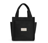 Sac à main japonais en toile pour femme, sac à main décontracté multi-poches avec poignée sur le dessus, sac à main pour usage quotidien, shopping, voyage, Noir, Taille unique