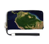 Sac à main long tendance de grande capacité avec image satellite de l'Amérique du Sud imprimée, design interne multi-compartiments - Répond à vos différents besoins de voyage