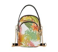 Sac à main matelassé pour femme Motif fleurs tropicales feuilles orange vert sur l'épaule Sac à main pour téléphone portable Sac à main mignon Designer Clutch Ladies Zipper Tote
