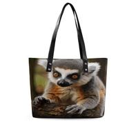Sac à main mignon en cuir pour femme motif singe Lemur Sac à main à bandoulière souple de taille moyenne Sac à main spacieux tendance avec poignée sur le dessus