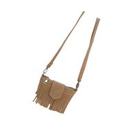 Sac à main multifonction à franges à fermeture éclair pour femme style ethnique occidental faux daim glands petit sac à bandoulière bandoulière portefeuille à sangle réglable, abricot, One Size