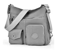 Sac à main multiusage pour femme avec RFID anti-vol, sac à bandoulière en nylon imperméable, sac à dos convertible, gris, L