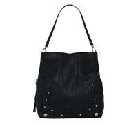 Sac à main noir uni zippé avec des détails brodés et des clous métalliques