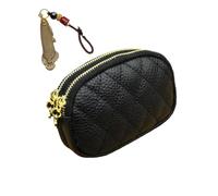 Sac À Main Pochette Cash Mini Porte-Monnaie pour Femmes en PU,Double Poche À Fermeture Éclair avec Porte-clés (Noir)