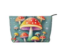 Sac à main portable à fermeture éclair pour femme, adapté pour les voyages et le rangement quotidien des cosmétiques, mignon champignons colorés en velours côtelé, noir, taille unique, Noir/blanc, One