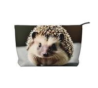 Sac à main portable à fermeture éclair pour femme, convient pour le voyage et le rangement quotidien des cosmétiques, mignon hérisson en velours côtelé, noir, taille unique, Noir/blanc, One Size