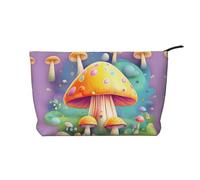 Sac à main portable à fermeture éclair pour femme, convient pour le voyage et le rangement quotidien des cosmétiques, sac à cosmétiques en velours côtelé motif champignon fantastique, noir, taille