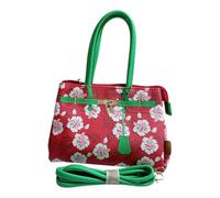 Sac à main pour femme avec bandoulière amovible, motif floral rouge et vert, fabriqué en Italie, 18 x 15 cm