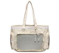Sac à main pour femme avec dentelle et nœud en perles - Grande capacité - Multi-poches - Sac à épingles japonais Kawaii pour le travail, les voyages, le shopping, les rendez-vous galants - Sac à