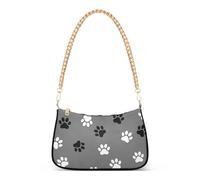 Sac à main pour femme avec fermeture éclair et sangle en chaîne Motif patte de chien Noir/blanc
