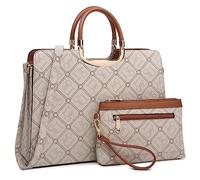 Sac à main pour femme avec poignée sur le dessus, sac fourre-tout sac à main sac de travail avec portefeuille assorti, Ds Beige, Large