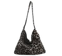 Sac à main pour femme en toile avec imprimé animal, grande capacité, sac à bandoulière pour le travail, l'école et style coréen décontracté, Noir , One Size
