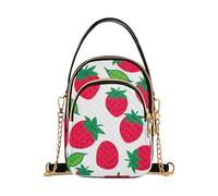 Sac à main pour femme imprimé téléphone portefeuille chaîne sac à main matelassé fermeture éclair fourre-tout dames cartable mignon dessin animé fraises rouges