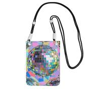 Sac à main pour téléphone portable à motif boule disco pour femme, pochette pour téléphone portable, pochette portefeuille avec bandoulière noire, pochette de voyage