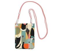 Sac à main pour téléphone portable motif chat art moderne du milieu du siècle pour femmes, pochette pour téléphone portable, pochette portefeuille avec bandoulière noire, pochette de voyage, rose