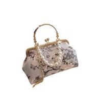 Sac à main rétro imprimé brodé for femmes, sacs de soirée en perles, petites pochettes for fête mariage, sac bandoulière avec chaîne dorée, automne(Pink)
