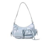 Sac à main rétro sous les aisselles, sac à main tendance demi-lune en cuir PU, sac à bandoulière tendance 2025 à trois poches, bleu, 28.0*19.0*9.0