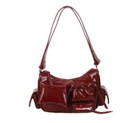 Sac à main rétro sous les aisselles, sac à main tendance demi-lune en cuir PU, sac à bandoulière tendance 2025 à trois poches, Rouge, 28.0*19.0*9.0