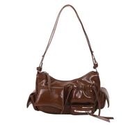 Sac à main rétro sous les aisselles, sac à main tendance demi-lune en cuir PU, sac à bandoulière tendance 2025 à trois poches, marron, 28.0*19.0*9.0