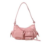 Sac à main rétro sous les aisselles, sac à main tendance demi-lune en cuir PU, sac à bandoulière tendance 2025 à trois poches, rose, 28.0*19.0*9.0