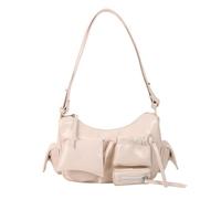Sac à main rétro sous les aisselles, sac à main tendance demi-lune en cuir PU, sac à bandoulière tendance 2025 à trois poches, blanc, 28.0*19.0*9.0