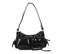 Sac à main rétro sous les aisselles, sac à main tendance demi-lune en cuir PU, sac à bandoulière tendance 2025 à trois poches, Noir , 28.0*19.0*9.0