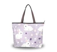 Sac à main réutilisable en tissu de soie avec fermeture éclair pour femme Motif lapin blanc