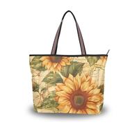 Sac à main réutilisable en tissu de soie avec fermeture éclair pour femme, pour bal, fiançailles, cocktail, fête, mariage (tournesols vintage), taille L