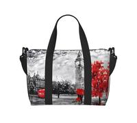 Sac à main rouge à motif London Street, peut être porté à la bandoulière ou à l'épaule, adapté pour les voyages et le camping.