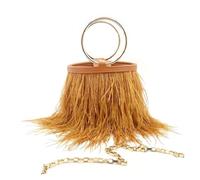 Sac à main seau plumes, sac de soirée bandoulière unique avec chaîne et d'autruche(Color3)