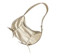 Sac à main style coréen en cuir PU plissé sous les aisselles pour femme, couleur unie, sac à main avec joli nœud papillon, Beige, Bohème