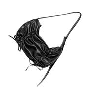 Sac à main style coréen en cuir PU plissé sous les aisselles pour femme, couleur unie, sac à main avec joli nœud papillon, Noir/blanc, Bohème