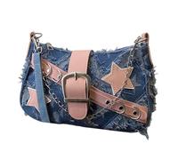 Sac à main stylish avec motif étoilé à motif d'épaule, sac à bandoulière avec chaîne, bretelles esthétiques, sous-bras pour accessoires tendance pour femmes, punk, style punk, Bleu clair (Star Light