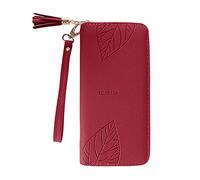 Sac à main tendance en cuir avec fermeture éclair et chargeur sans fil pour cartes d'identité, Rouge, Taille unique