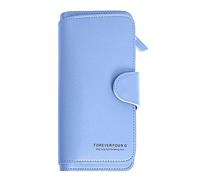 Sac à main tendance en cuir de couleur unie avec fermeture éclair et plusieurs cartes d'identité pour femme, pochette à bandoulière, petit portefeuille (bleu, taille unique)