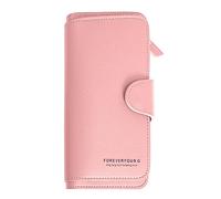 Sac à main tendance en cuir de couleur unie avec fermeture éclair pour cartes d'identité, sac à main pour femme, petit portefeuille à lanière (rose, taille unique)