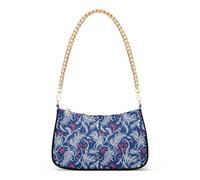 Sac à main tendance pour femme Motif feuilles de baies Bleu marine/blanc/rouge