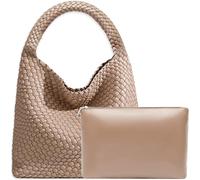 Sac à main tissé en cuir végétalien pour femme Sac à main à la mode Sac à bandoulière avec poignée supérieure Sac sous les bras avec sac à main, Beige 11076, Beige11076
