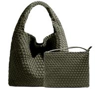 Sac à main tissé tendance pour femme avec poignée sur le dessus en néoprène - Sac à main rétro pour voyage, travail, shopping quotidien, vert militaire